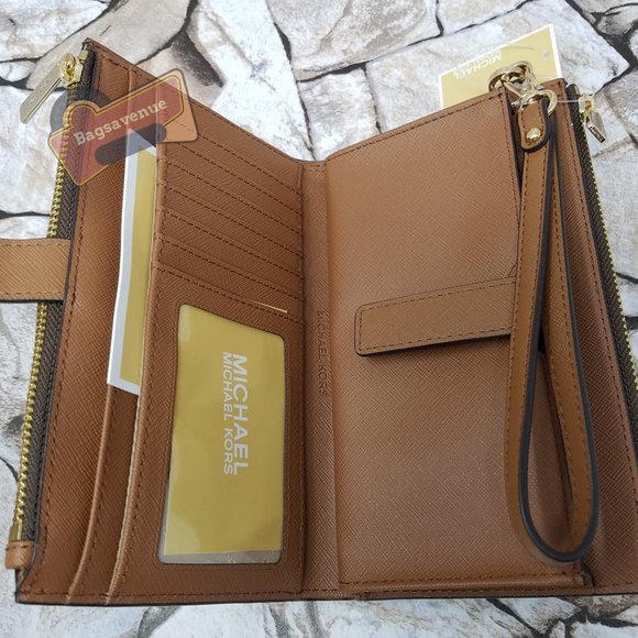 #bagsavenue new jet set travel large double zip wristlet brown michael kors - Picture 3 of 8